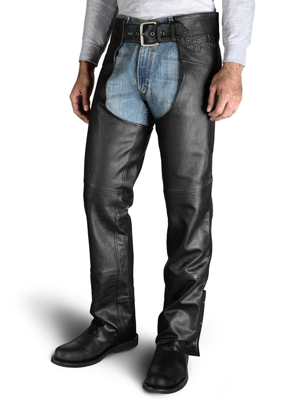 Harley-Davidson Black Leather Riding Chaps with Belt